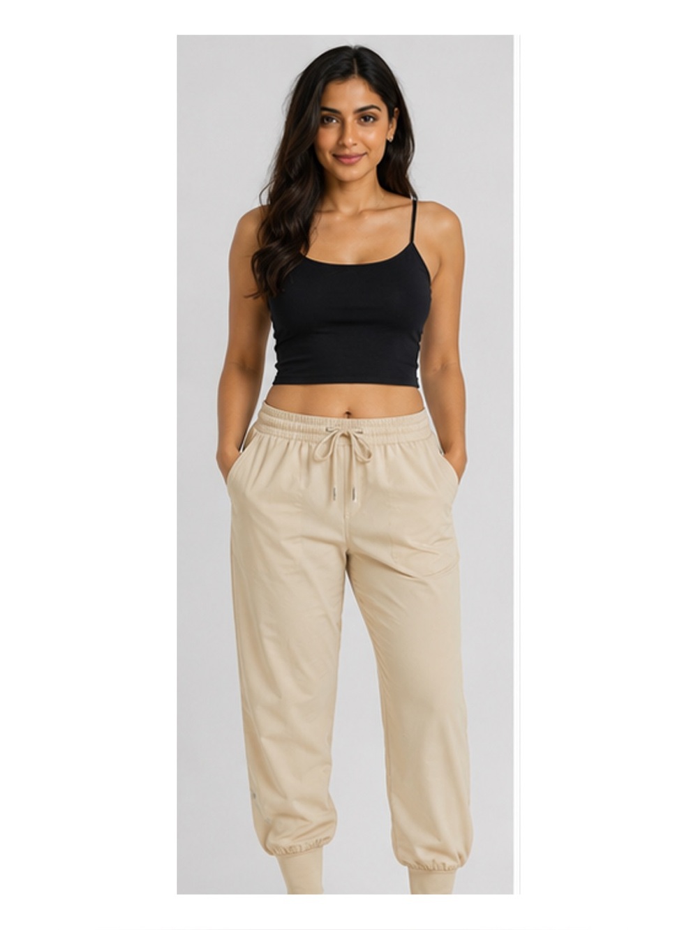 Beige Drawstring Jogger Pants - Women's Casual Pants